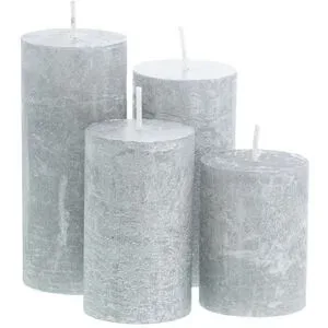 Rustikale Kerzen, silber-metallic, abgestuft, 4 Stück