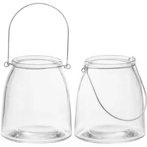 Glas-Windlichter mit Bügel, 13 cm, 11,5 cm Ø, 2 Stück