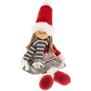 Mädchen-Figur aus Stoff, rot-grau, 19 cm