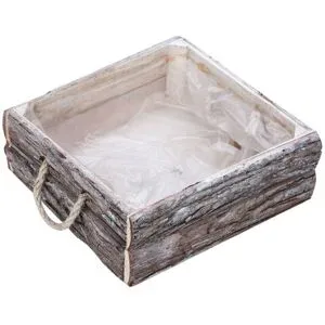 Borkengefäß, eckig, white-wash, 25 x 25 cm