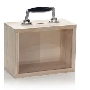 Koffer aus Holz, mit Sichtfenster, 20 x 10 x 15 cm
