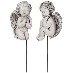 Polyresin-Engel mit Stecker, weiß-grau, 8 cm, 2 Stück