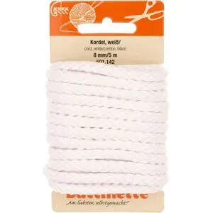 buttinette Baumwoll-Kordel für Bekleidung, weiß, 8 mm Ø, Länge: 5 m
