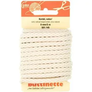 buttinette Baumwoll-Kordel für Bekleidung, natur, 8 mm Ø, Länge: 5 m