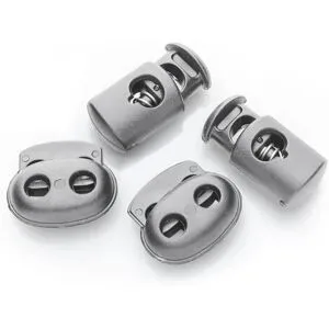 buttinette Kordelstopper-Set, grau, für Kordeln bis 5 mm Ø und 6 mm Ø, Inhalt: 4 Stück
