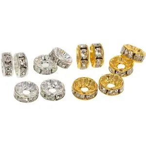 Strass-Rondelle, silber, gold, 4 x 8 mm, 12 Stück