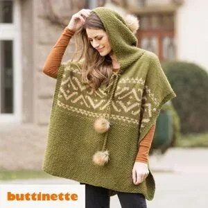 Strickanleitung ? Kapuzenponcho mit Jacquardmuster aus Woll Butt Heidi