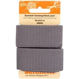 buttinette Baumwoll-Taschengurtband, grau, Breite: 4 cm, Länge: 2 m