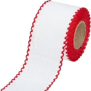 Aida-Stickband mit rotem Rand, Breite: 5 cm, 5m-Rolle