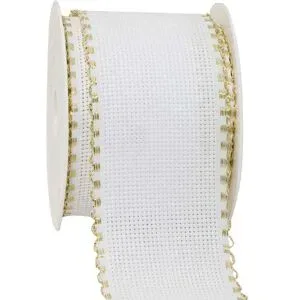 Aida-Stickband, weiß/gold, Breite: 5 cm, 5-m Rolle