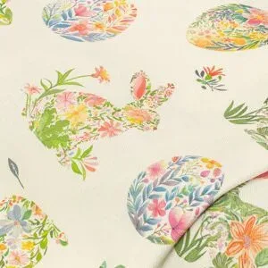 Baumwoll-Canvas florale Osterhasen und Eier ?Doreen?, natur-color