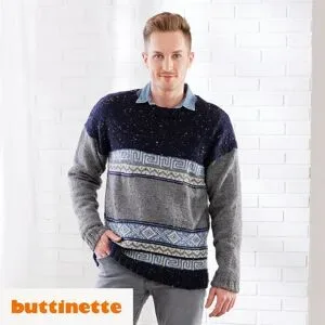 Strickanleitung ? Herrenpullover mit Norwegerbordüren aus Woll Butt Vroni