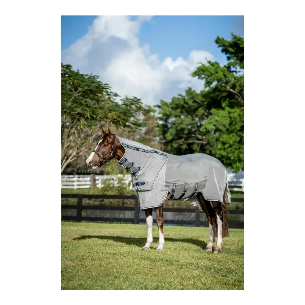 Horseware Fliegendecke Rambo Protector Fieldsafe Plus - Navy/Thunderstorm Grey & Silver -  Grösse: 145 cm