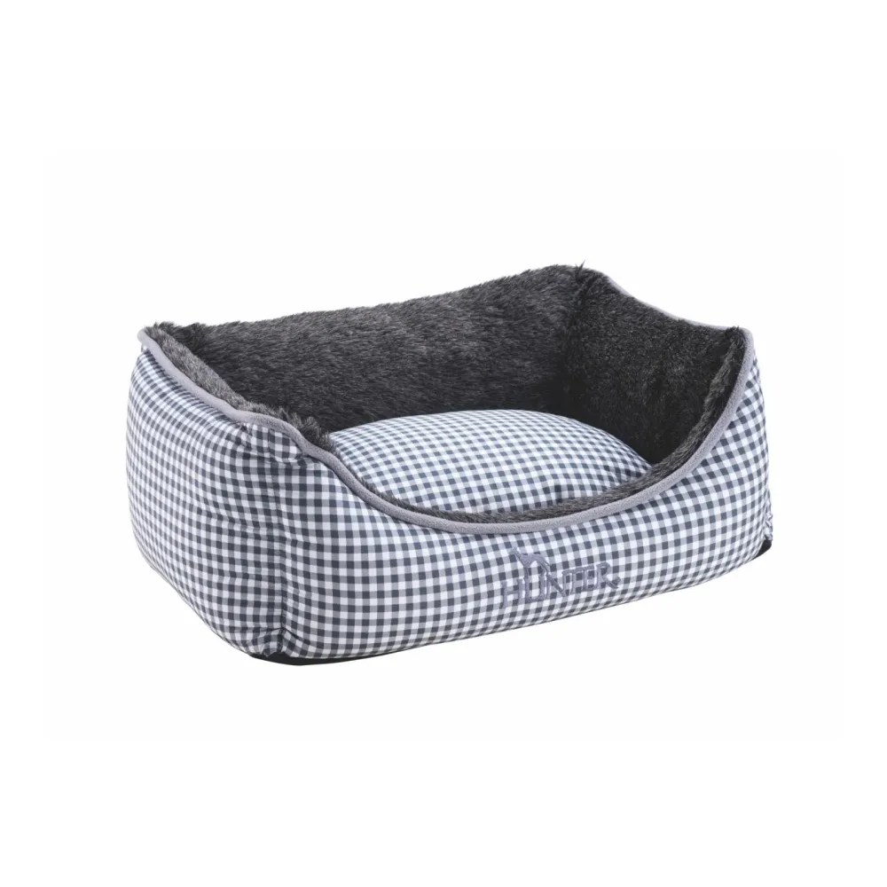 Hunter Hundesofa Astana mit Fellimitat - Karo grau Farbe: Karo Grau, Grösse: 80 x 60 x 30 cm