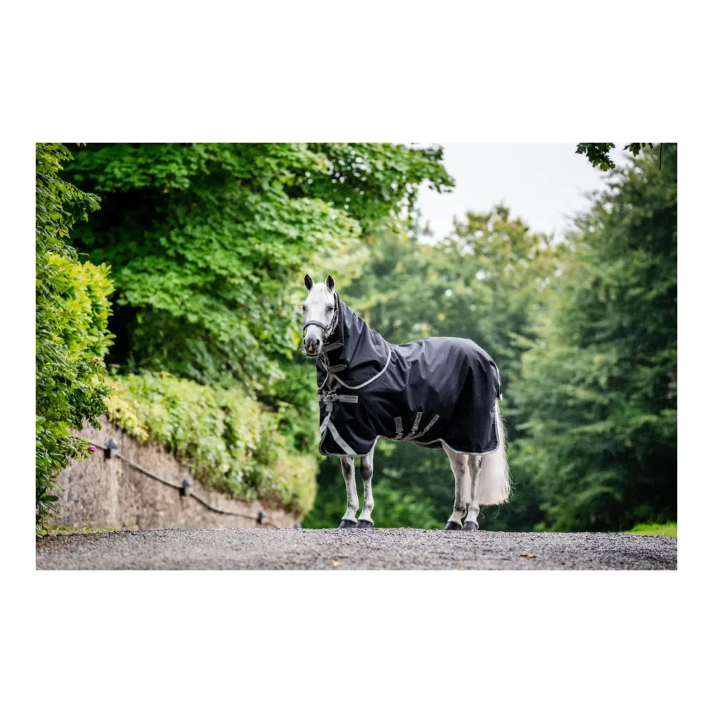 Horseware Weidedecke Amigo Bravo 12 Plus Bundle (50g Aussendecke mit 100g und 200g Liner) - Black/Titanium Grey & Silver -  Grösse Pferdedecken: 145 cm