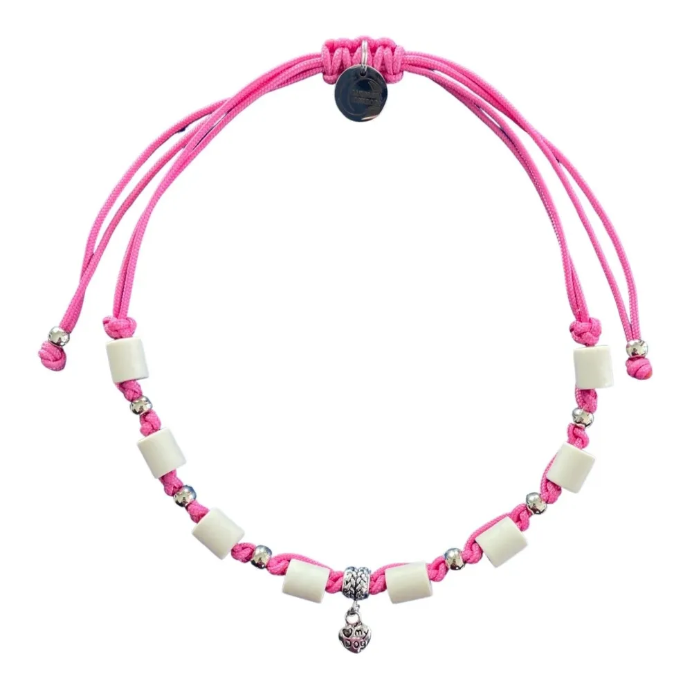 Carolina Corrodi EM-Zeckenhalsband aus Tau mit EM Perlen - Rosa -  Grösse: M-L, Farbe: Rosa