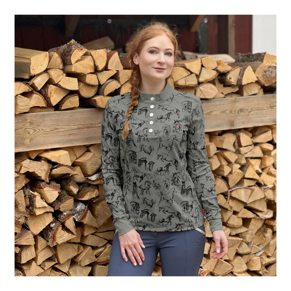 Soulhorse Funktionsshirt Longsleeve Horses - Olive -  Farbe: Olive, Grösse: XS