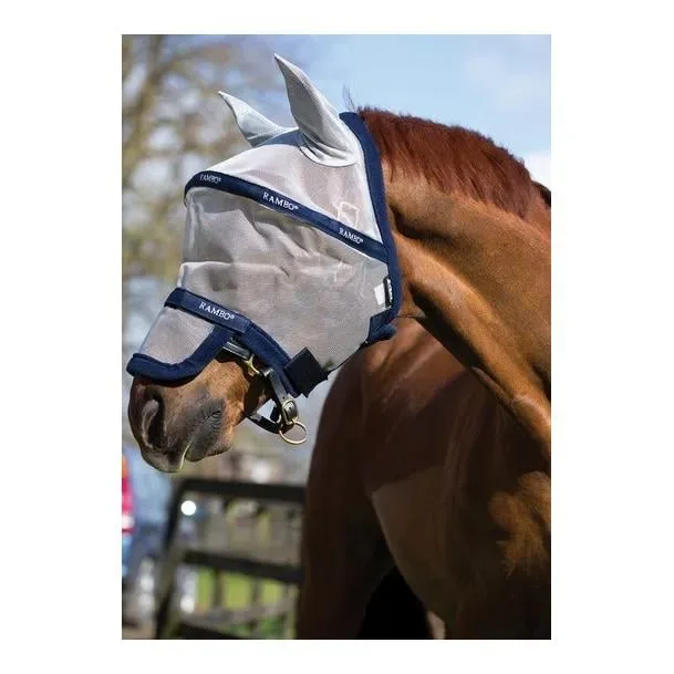 Horseware Fliegenmaske Rambo Plus - silver/navy Grösse Pferd: Pony