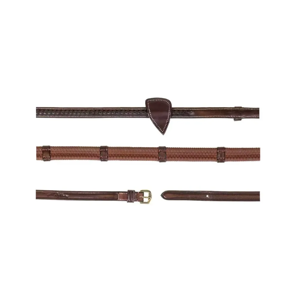 Dy'on 1/2'' Rubber reins with 7 leather loops and plaited finishing D - Braun -  Farbe: Braun, Grösse Pferd: Cob