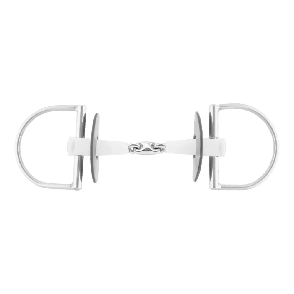 Nathe D-Ring Trense doppelt gebrochen, Ring 75mm - Weiss -  Stärke: 18 mm, Gebisslängegrösse: 13.5 cm