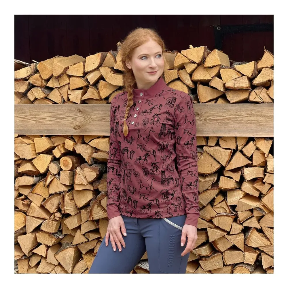 Soulhorse Funktionsshirt Longsleeve Horses - Burgundy -  Grösse: XS, Farbe: Burgundy