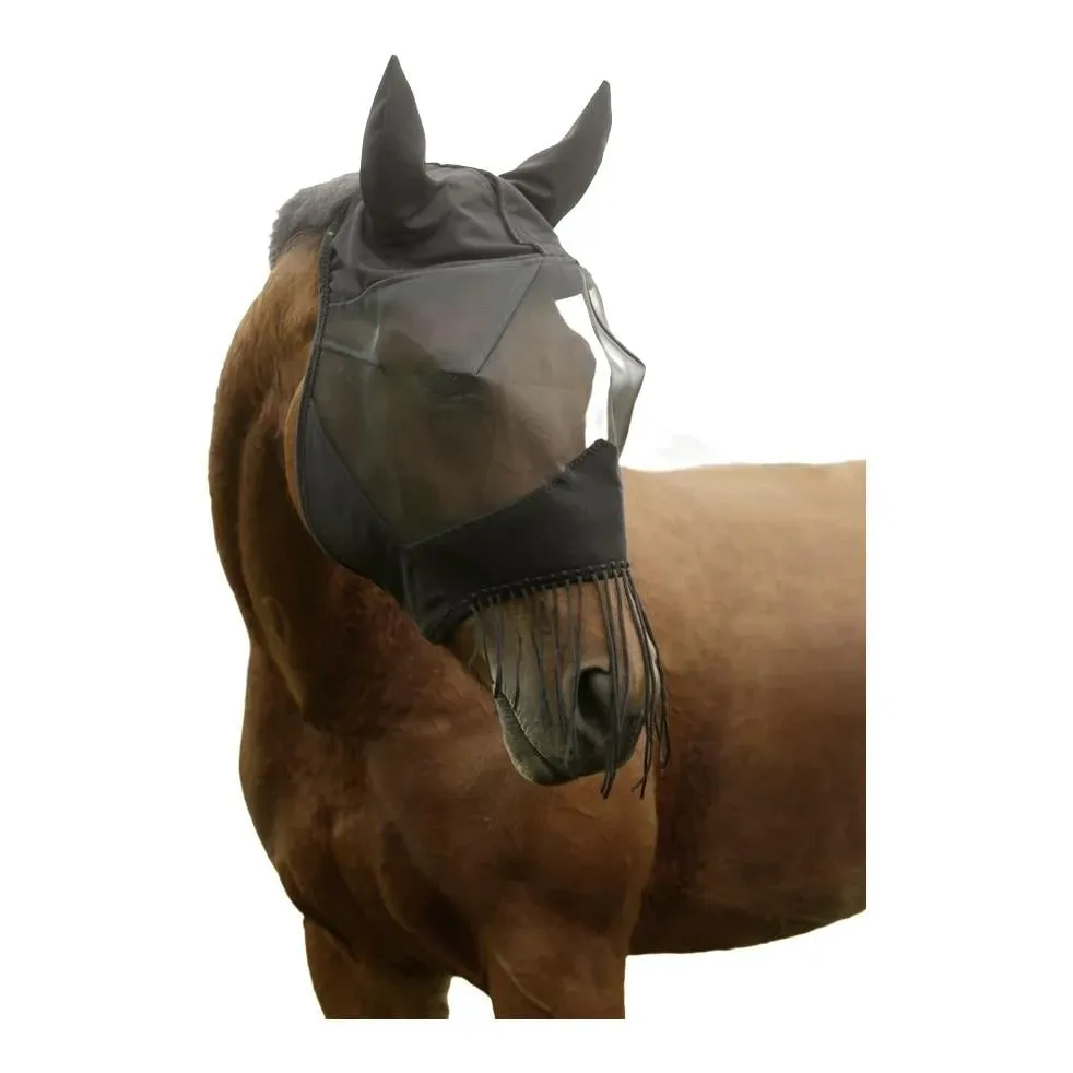 Kerbl Fliegenmaske mit Ohrenschutz und Nüsternkordeln - Schwarz -  Grösse Pferd: Pony