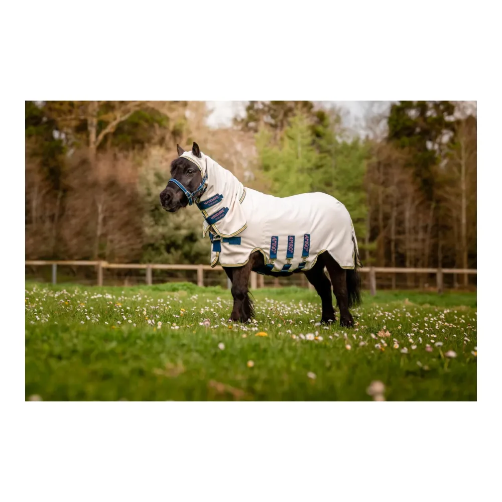 Horseware Ponyfliegendecke Amigo Petite Ripstop Hoody - Chalk/Navy&Rose -  Grösse Pferdedecken: 60 cm