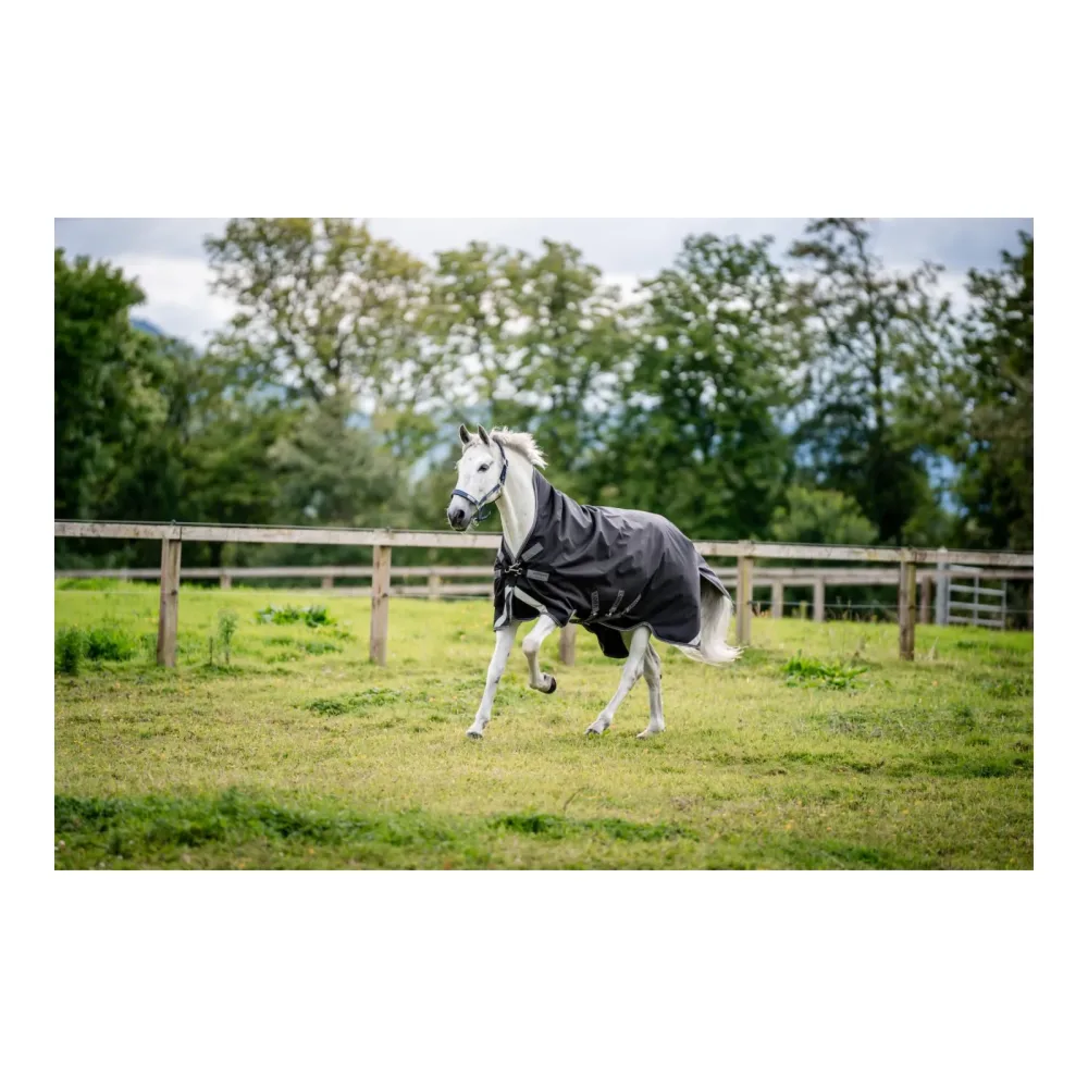 Horseware Weidedecke Rambo 1680D Wug Turnout 50g - Black/Thunderstorm Grey&Silver -  Grösse Pferdedecke: 145 cm