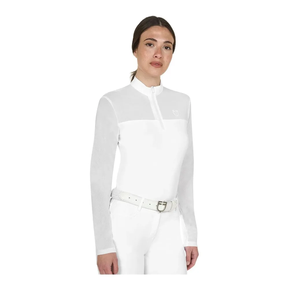Equestro Turniershirt Micro Mesh Langarm Damen - Weiss -  Grösse: XS