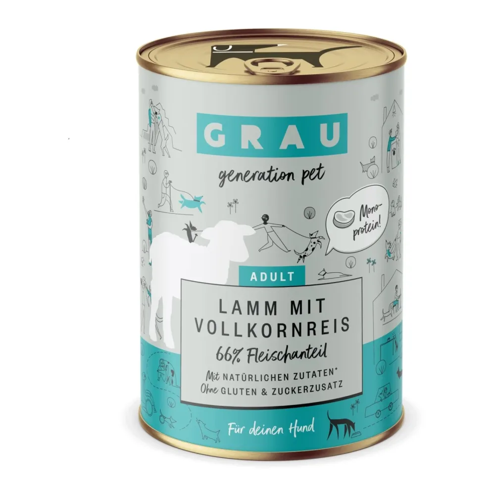 Grau - Generation Pet Nassfutter Lamm mit Vollkornreis - Natur -  Inhalt: 6 x 400 g