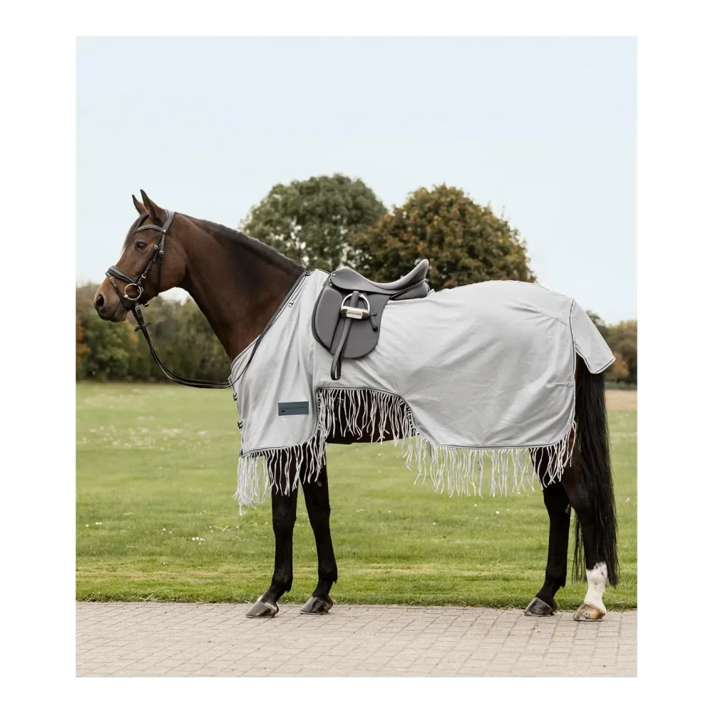 Waldhausen Fliegenausreitdecke Protect mit Fransen - Silbergrau / Grau -  Grösse Pferdedecken: 145 cm