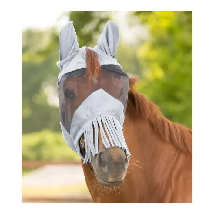 Waldhausen Fliegenmaske Premium mit Ohrenschutz und Nasenfransen - silbergrau Grösse Pferd: Pony, Farbe: Silbergrau
