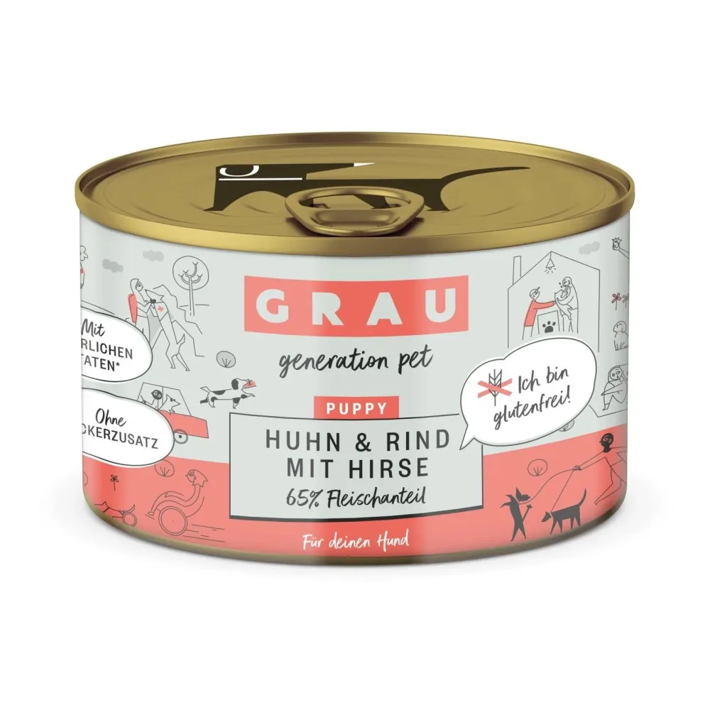 Grau - Generation Pet Nassfutter Puppy Huhn und Rind mit Hirse - Natur -  Inhalt: 6 x 200 g