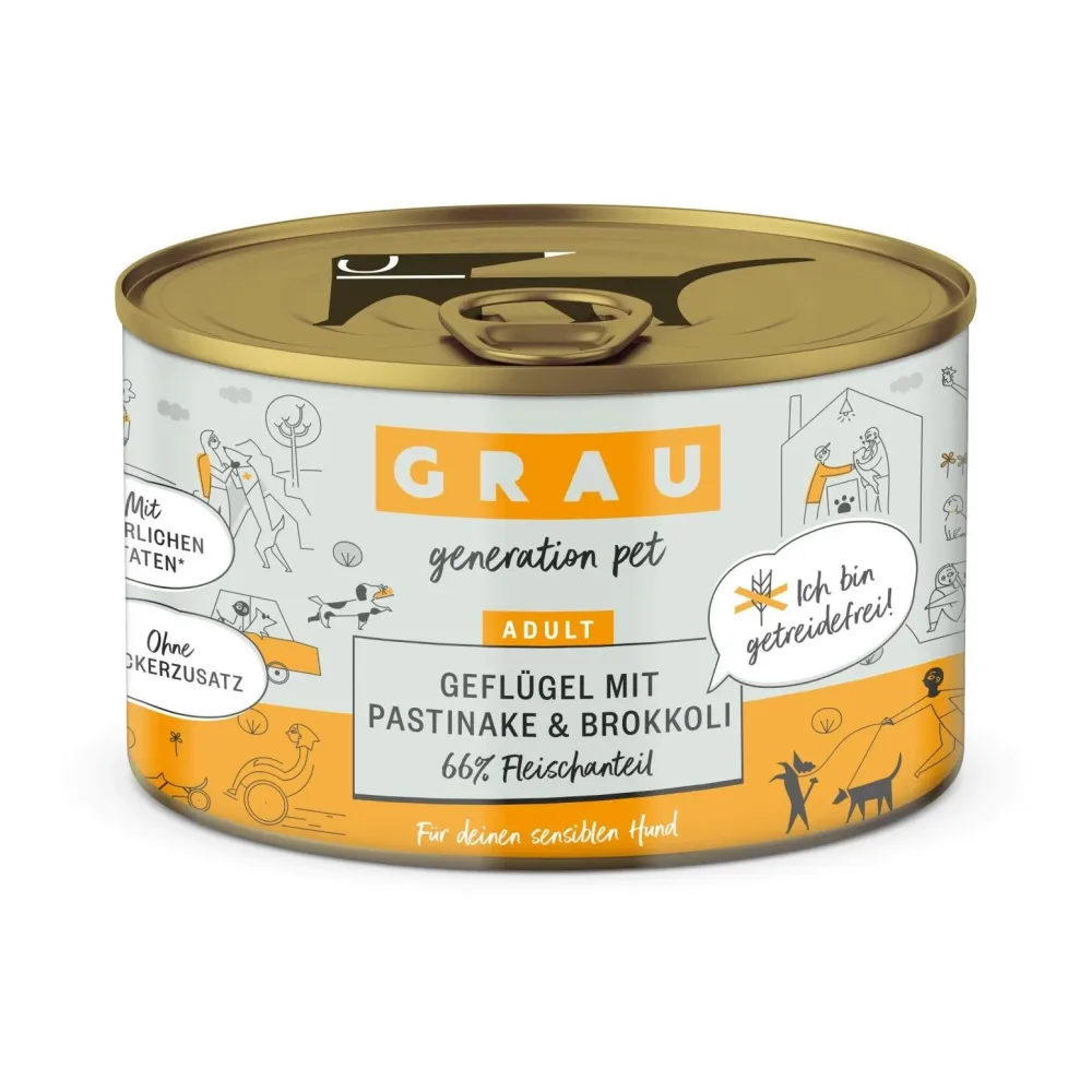 Grau - Generation Pet Nassfutter Geflügel mit Pastinake und Brokkoli - Natur -  Inhalt: 6 x 200 g