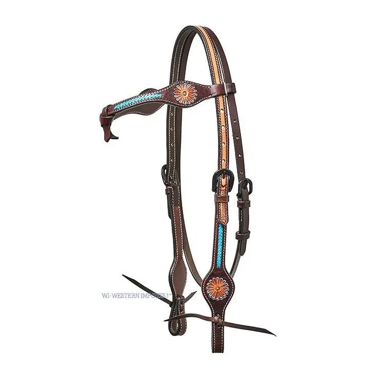 Western Imports Westernzaum türkis mit Blumen - Dark Brown -
