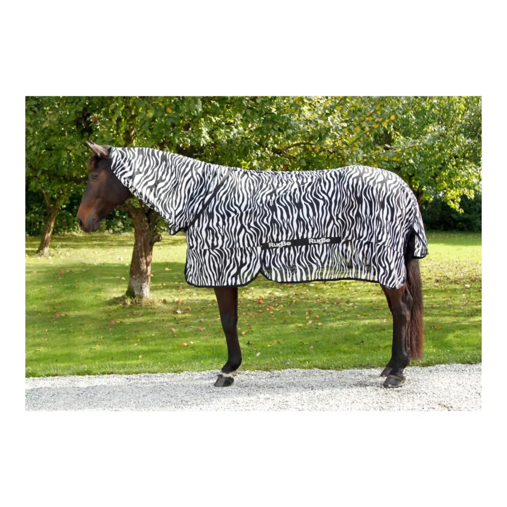 RugBe Fliegen- und Ekzemerdecke Zebra mit Halsteil - Schwarz/Weiss -  Grösse Pferdedecken: 145 cm