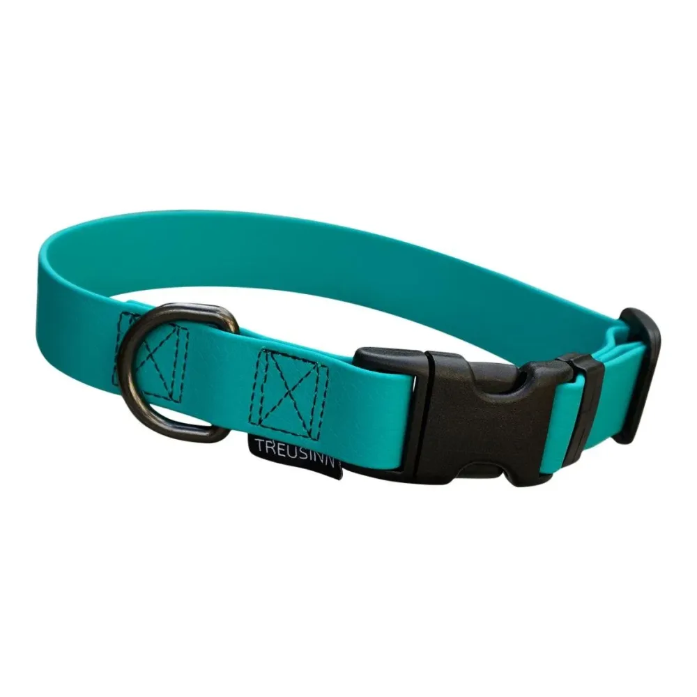 Treusinn. Hundehalsband verstellbar Biothane STAY - petrol Groessen: 25 mm / S, 20-30 cm