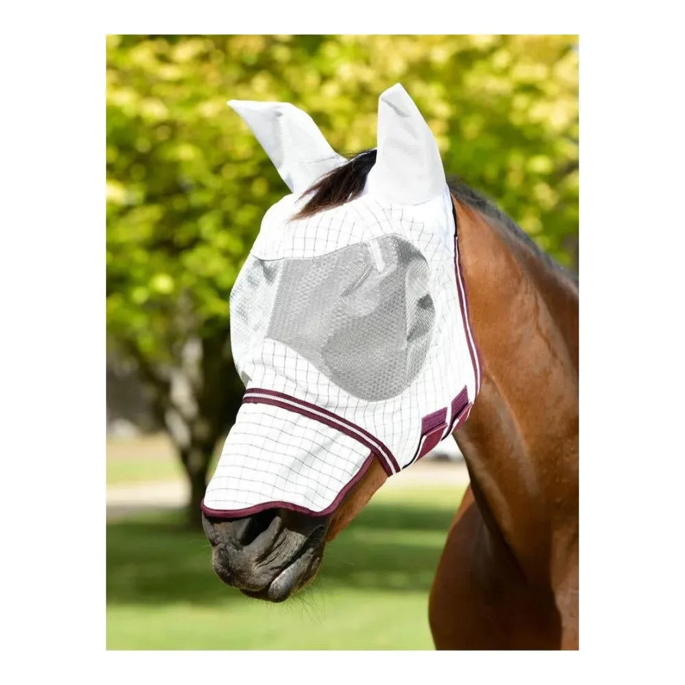 Weatherbeeta Maske mit Ohren und Nase Hybrid Seasons - Weiss/Bordeaux -  Grösse Pferd: Pony