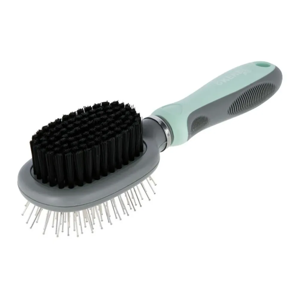 Kerbl Pet Doppelbürste flexibel - Mint/Grau -  Breite Länge: 6 cm x 21 cm
