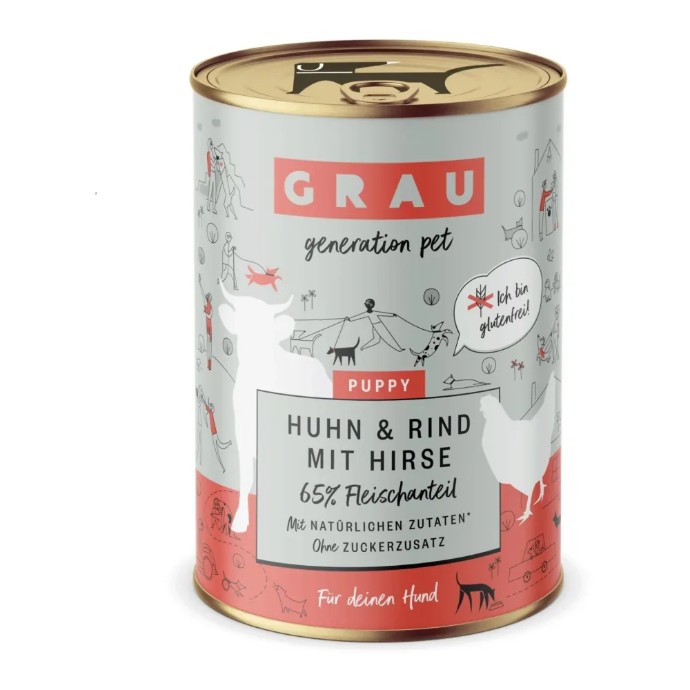 Grau - Generation Pet Nassfutter Puppy Huhn und Rind mit Hirse - Natur -  Inhalt: 6 x 400 g