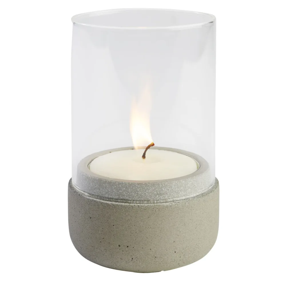 APS Windlicht ELEMENT, 2er-Set, Beton/Glas; 7.5x13 cm (ØxH); beton/transparent; rund