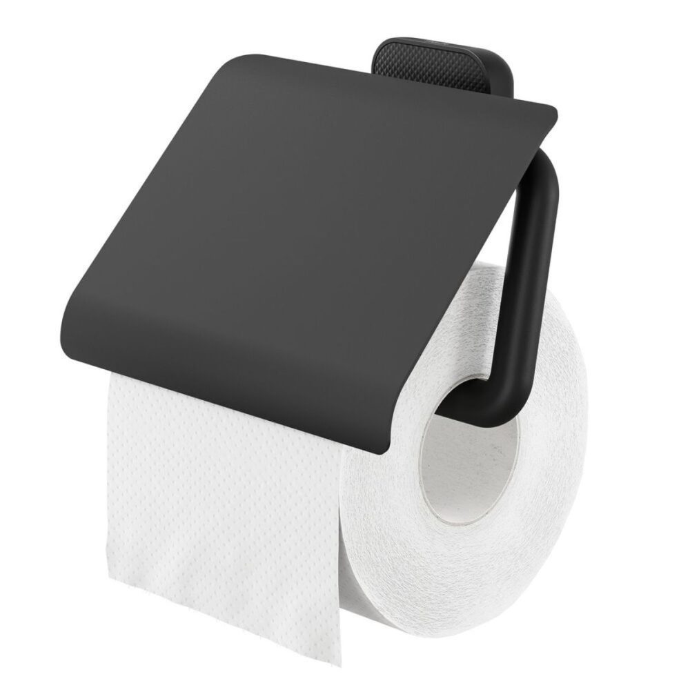 TIGER Carv Toilettenpapierhalter mit Deckel; 4.1x12.3x4.1 cm (LxHxT); schwarz