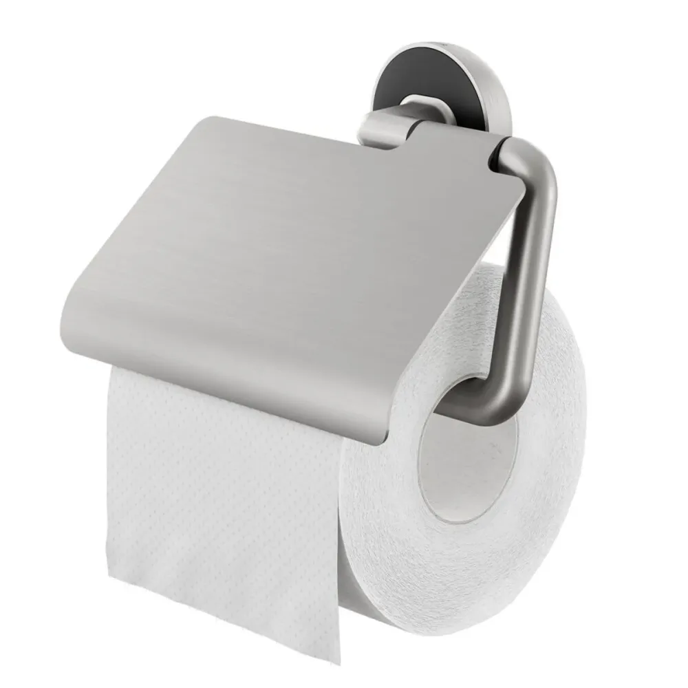 TIGER Cooper Toilettenpapierhalter mit Deckel Edelstahl gebürstet / Schwarz; 4.1x12.3x4.1 cm (LxHxT); silber/schwarz