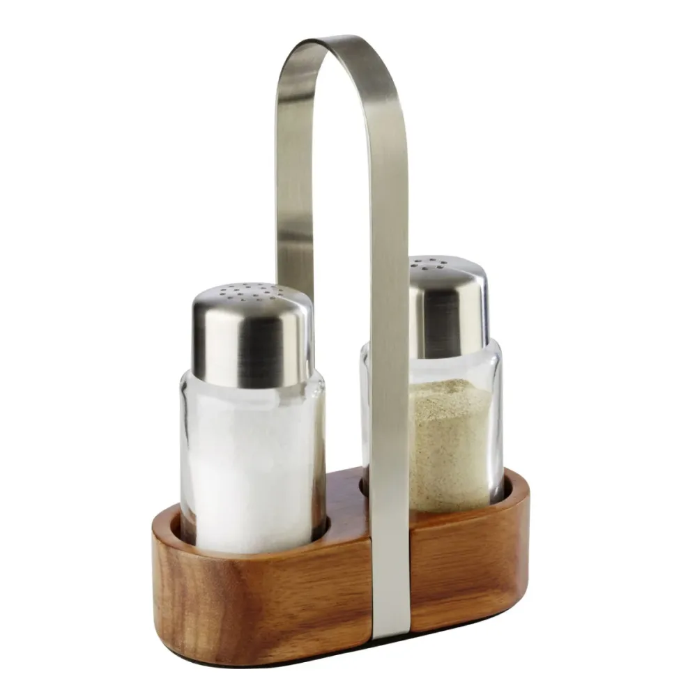 APS Pfeffer- & Salz-Menage WOOD; 5.5x17 cm (BxH); braun/silber