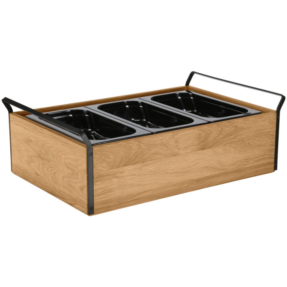 VEGA Buffet Kühltablett Esino hoch, 6,5 cm, Melamin 3x 1/3; GN 1/1, 61.9x38.6x20.9 cm (LxBxH); eiche/schwarz; rechteckig