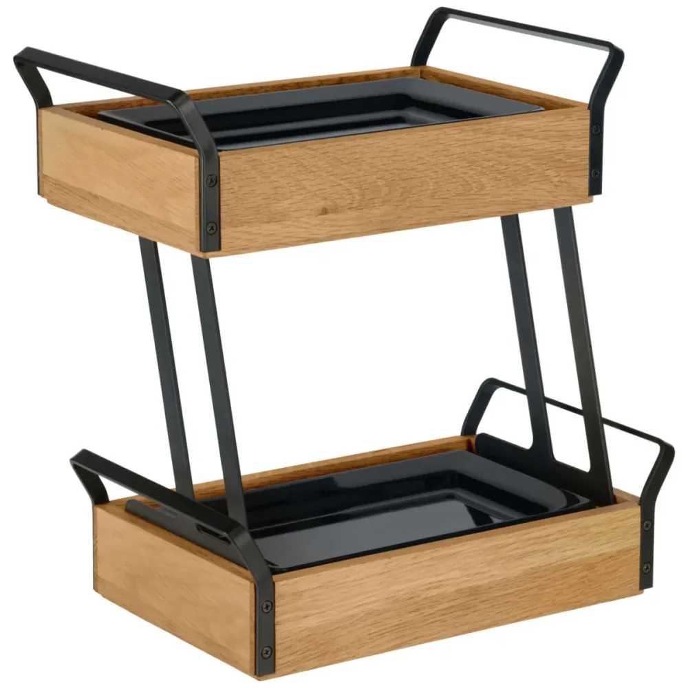 VEGA Buffet Kühltablett Esino Melamin flach, 1/4 + flach, 1/4 zweistöckig; GN 1/4, 35.4x21x36.9 cm (LxBxH); eiche/schwarz; rechteckig