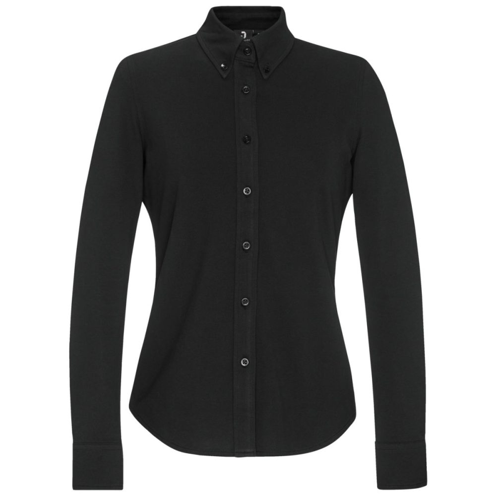 JOBELINE Damen Bluse Piqué Langarm; Kleidergrösse M; schwarz