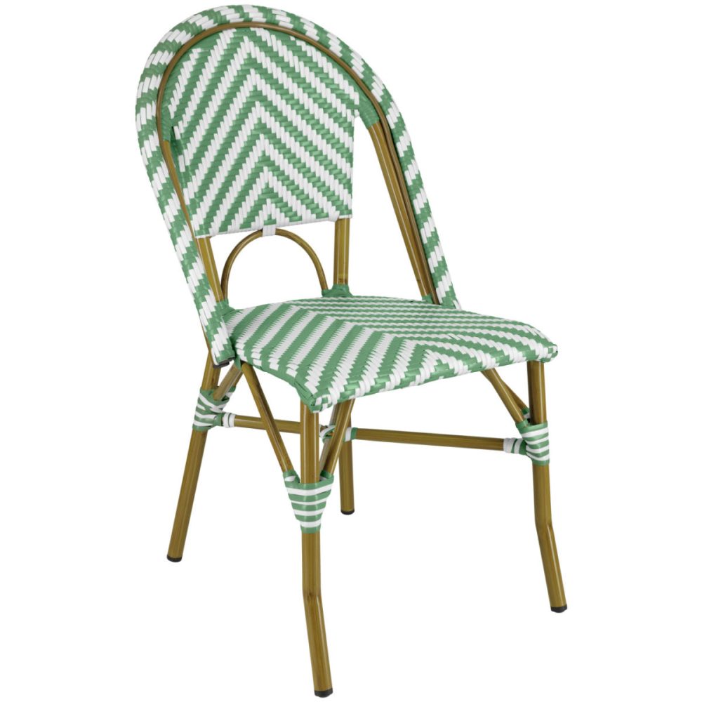 PULSIVA Outdoor-Bistrostuhl Paris Kunststoff; 46x56x89 cm (BxTxH); Sitz grün/weiss, Gestell braun; 2 Stück / Pack