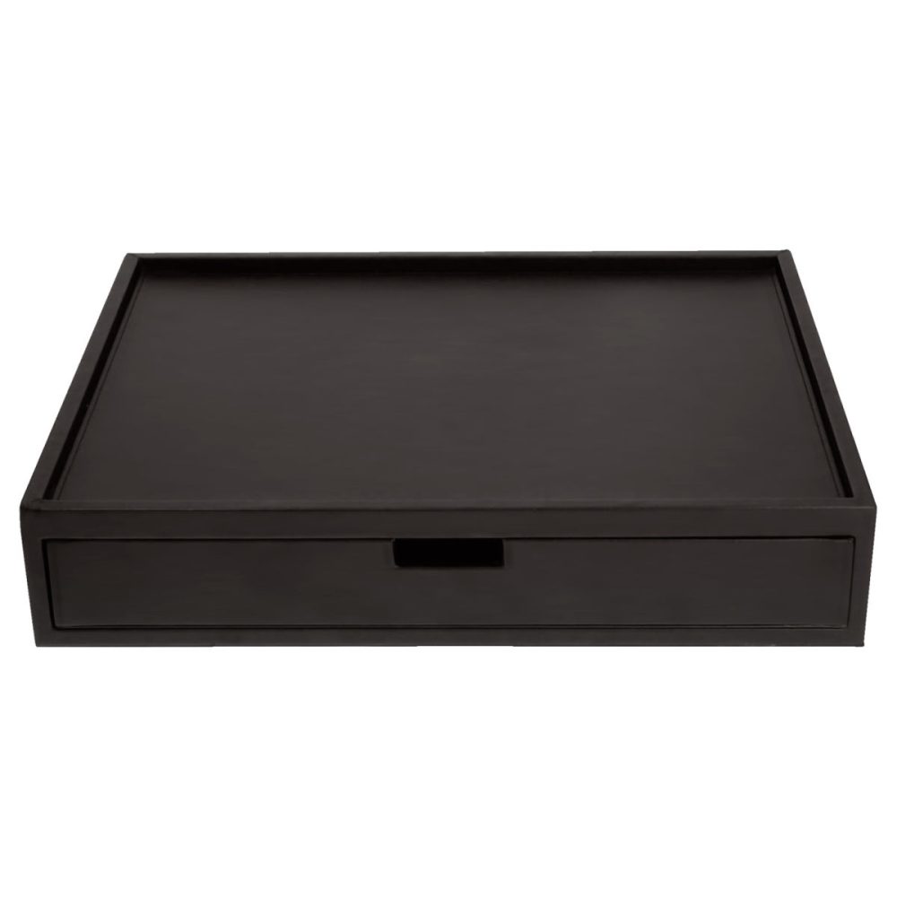 PULSIVA Willkommenstablett Hotel Charme XL mit Schublade; 40x33x8 cm (LxBxH); schwarz; rechteckig