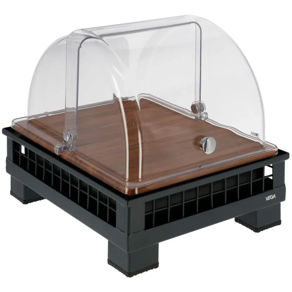 VEGA Kühlvitrine Portland Holz 1/2; GN 1/2, 35.2x29x29.9 cm (LxBxH); anthrazit/transparent/buche; rechteckig